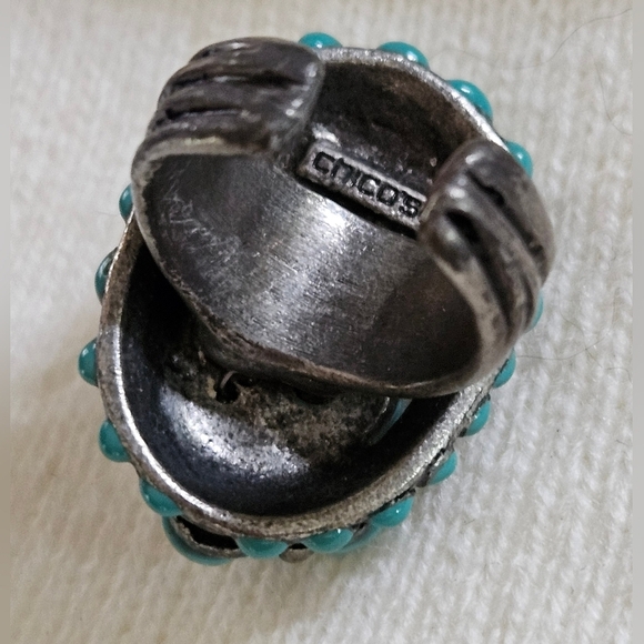 Turquoise Multi Stone Glass Bead Adjustable Silver tone Ring - Picture 4 of 5